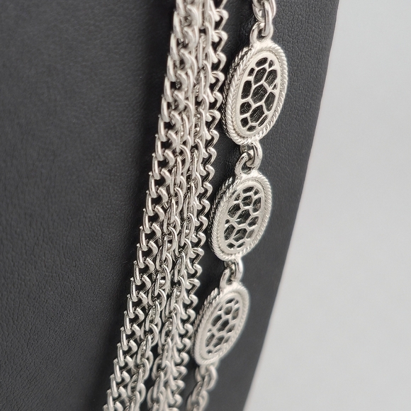 Monet Vintage Silver Multi Strand Chain Necklace 27” Layered Statement Jewelry - Picture 5 of 6